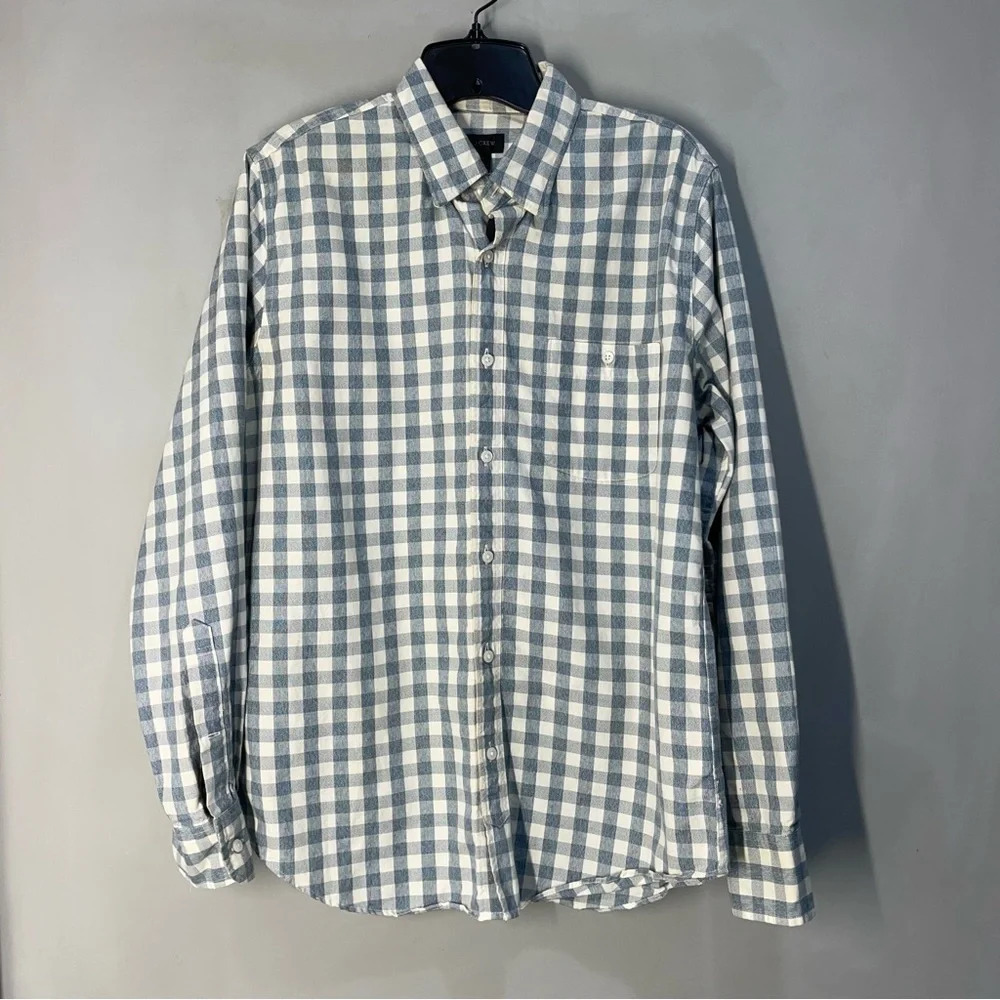 J Crew Slim Fit Casual Button  Down Plaid Shirt Men Size Small, White/Blue